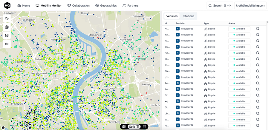 Preview of the mobility dashboard with a map and a chart