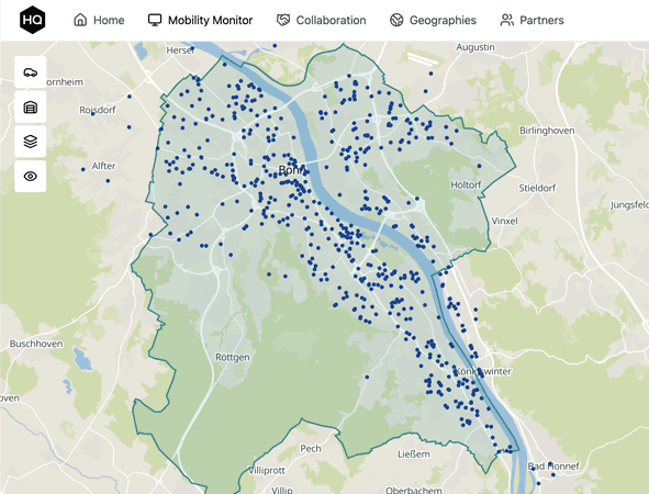 Preview of the the mobility map with several vehicles plotted on it