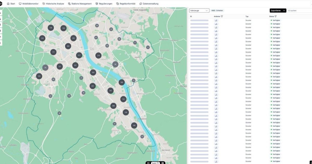 mobilityHQ Karte: Fahrzeug-Cluster auf der Stadtkarte